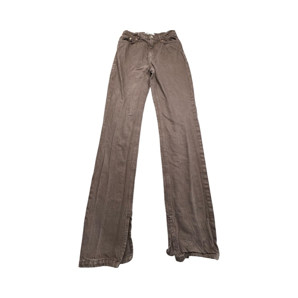 Zara Jeans Womens 4 Brown High Rise Straight Leg Slit Hem 100%‎ Cotton Denim